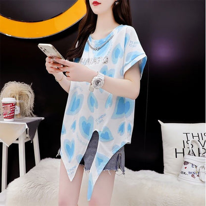 ゆったり感アップ 3色選択可 オシャレ度満点 プリント Tシャツ カットソー＜F-3100＞