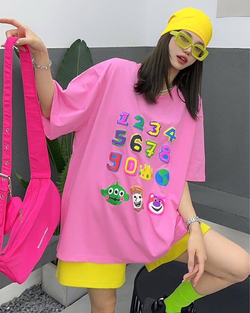 売り切れ必至 プリント三色 個性派 ゆったり 半袖Tシャツ ＜F-8462＞
