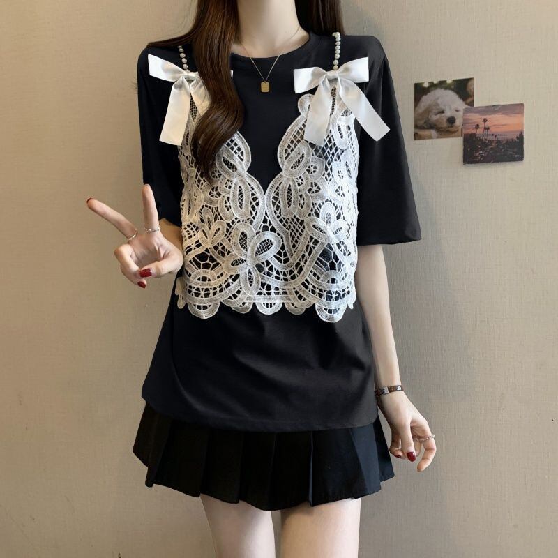 ファッション感満々 ロング丈 ゆったり 2色半袖Tシャツ＜F-10995＞
