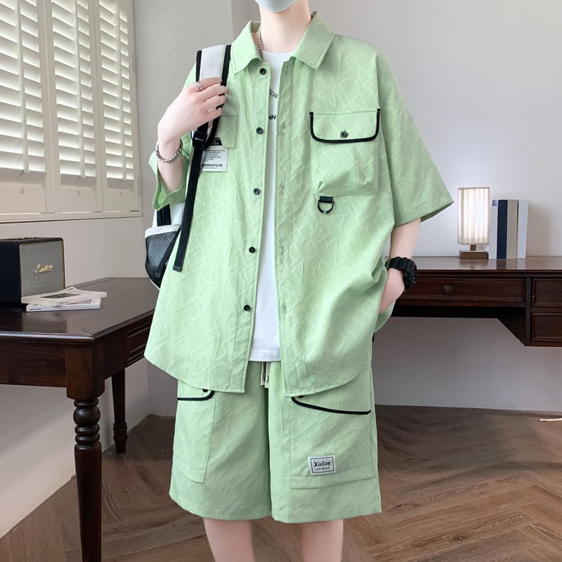 肌触りよい ファッション シャツ & ショーツ セットアップ F-13351