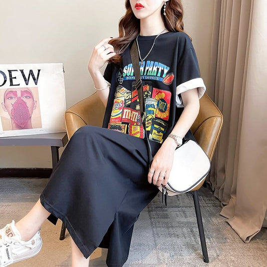 スタイリッシュ プリント 一目惚れ Tシャツ カットソー ワンピース＜F-3575＞