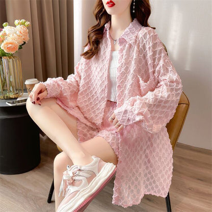韓国風ファッション 着心地良い スタイルアップ 全3色 シャツ＋ショートパンツ セットアップ＜F-9085＞