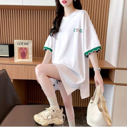 【半額！期間限定！！】デザインセンスニッチなミドル丈半袖Tシャツ新スタイル<F-3007>