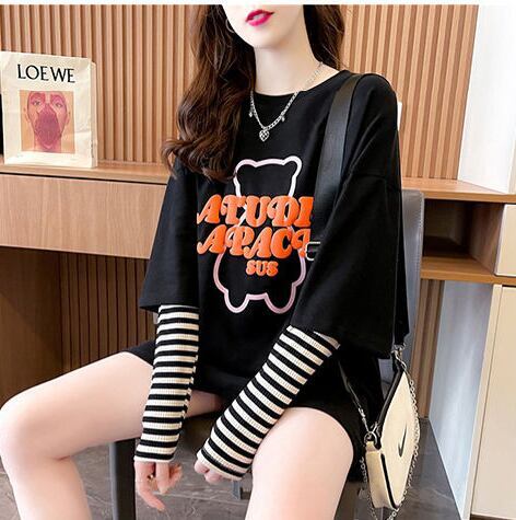 絶対流行 カジュアル アバンギャルド レイヤード風 プリント全3色 Tシャツ＜F-9587＞