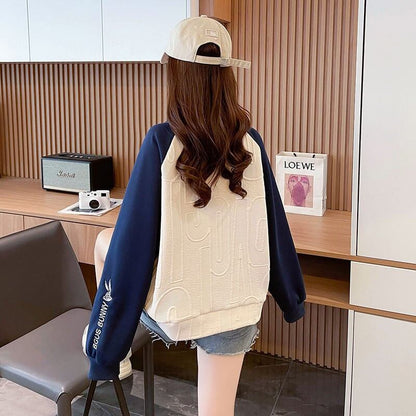 合わせやすい刺?ロゴゆったり厚手ラグランスリーブ   スウェット全2色F-4613