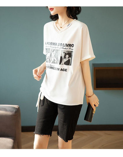 話題沸騰中 ファッション 着回し力抜群 プリント 2色選択 半袖Tシャツ＜F-8621＞