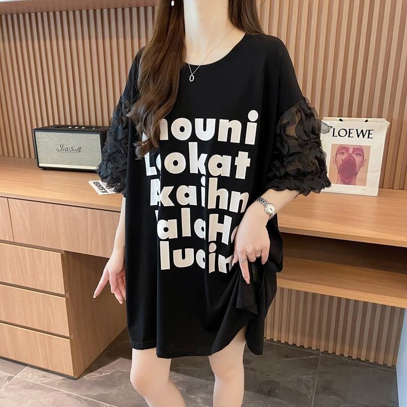 ファッション 切り替え 個性派 プリント 3色選択 半袖Tシャツ＜F-8548＞