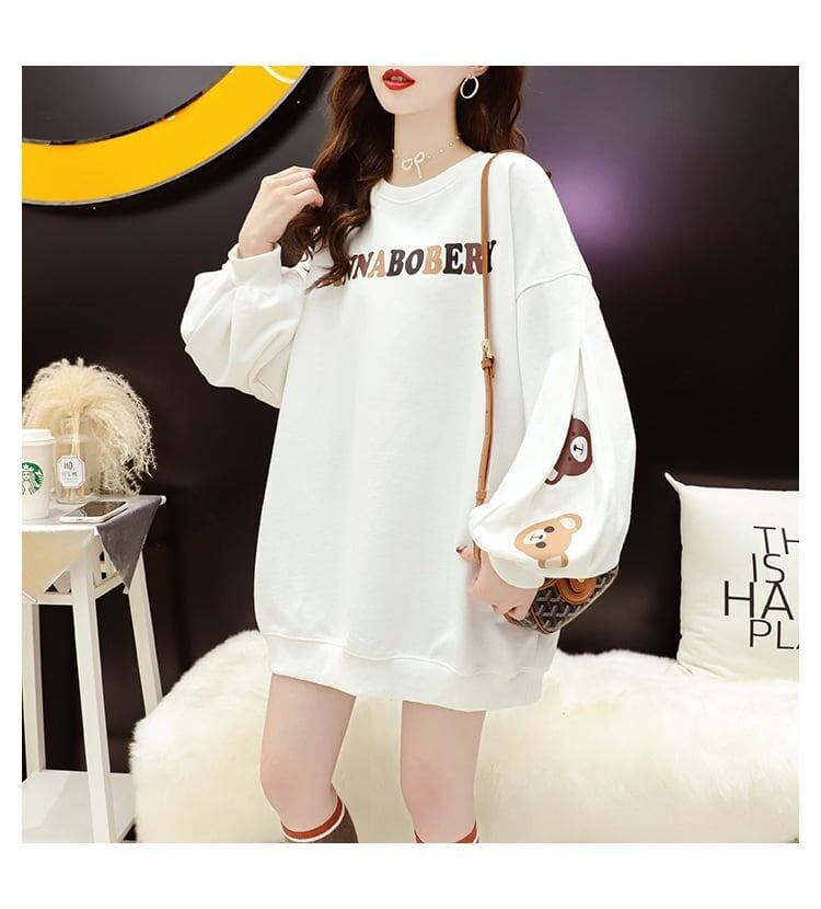 【半額！期間限定！！】韓国風ルーズラウンドネックミドル丈ファッション怠惰なトップス<F-5067>