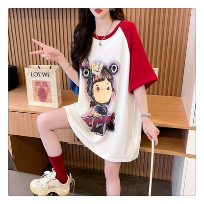 超人気 切り替え スウィート プリント レース 全2色 半袖Tシャツ ＜F-8716＞