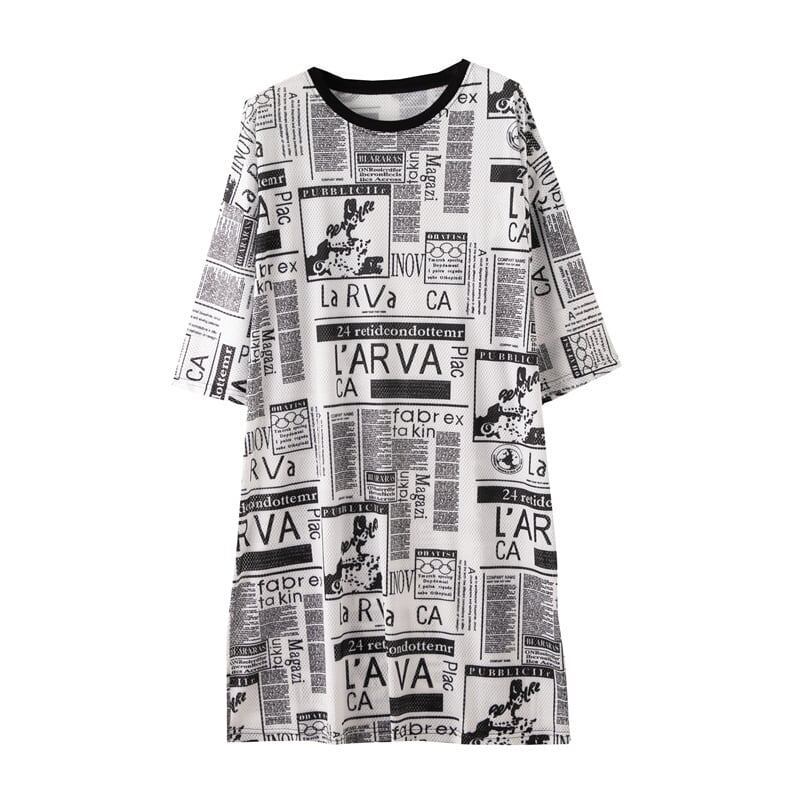 オシャレ度満点 プリント 一目惚れ 切り替え ワンピース Tシャツ カットソー＜F-3122＞