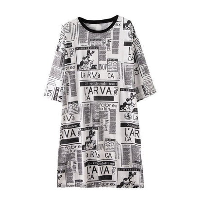 オシャレ度満点 プリント 一目惚れ 切り替え ワンピース Tシャツ カットソー＜F-3122＞