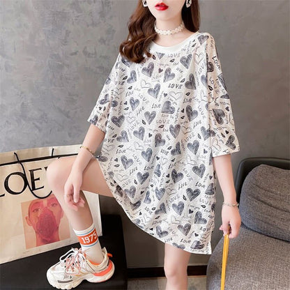 元気いっぱい   ゆったり 半袖 Tシャツワンピース ＜F-2100＞