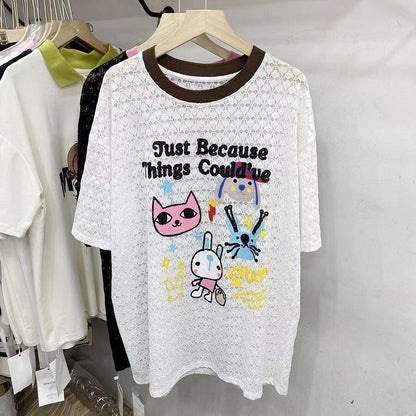 【半額！期間限定！！】新商品 キュート 超人気 プリント 2色半袖Tシャツ＜F-8520＞