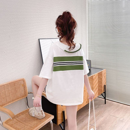 絶対欲しい キュート 定番シンプル 切り替え 全2色 半袖TシャツF-8742