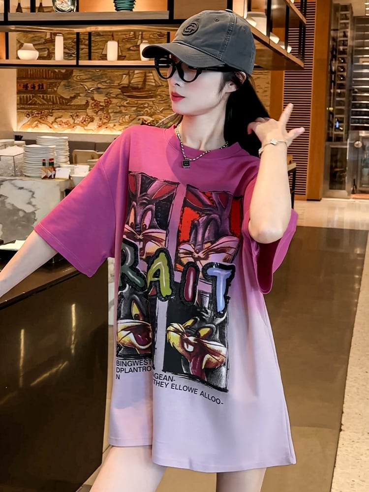 絶対欲しい グラデーション 特別デザイン プリント 半袖 Tシャツ <F-9053>
