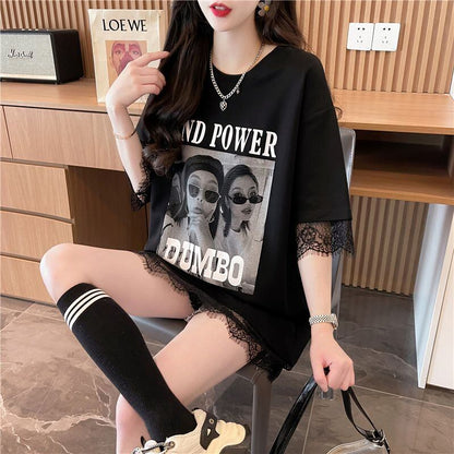 売り切れ必至 レース ファッション 切り替え ゆったり 半袖Tシャツ＜F-8480＞