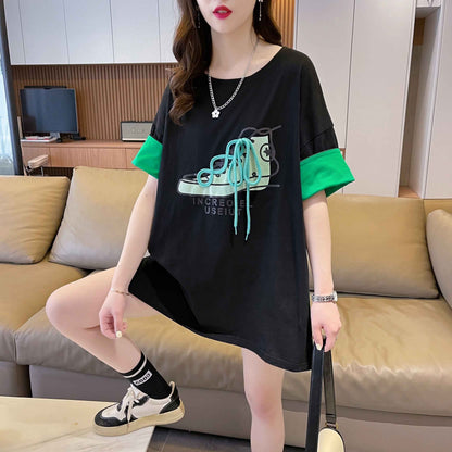 韓国系   ラウンドネック Tシャツ ゆったり半袖 ＜F-2988＞
