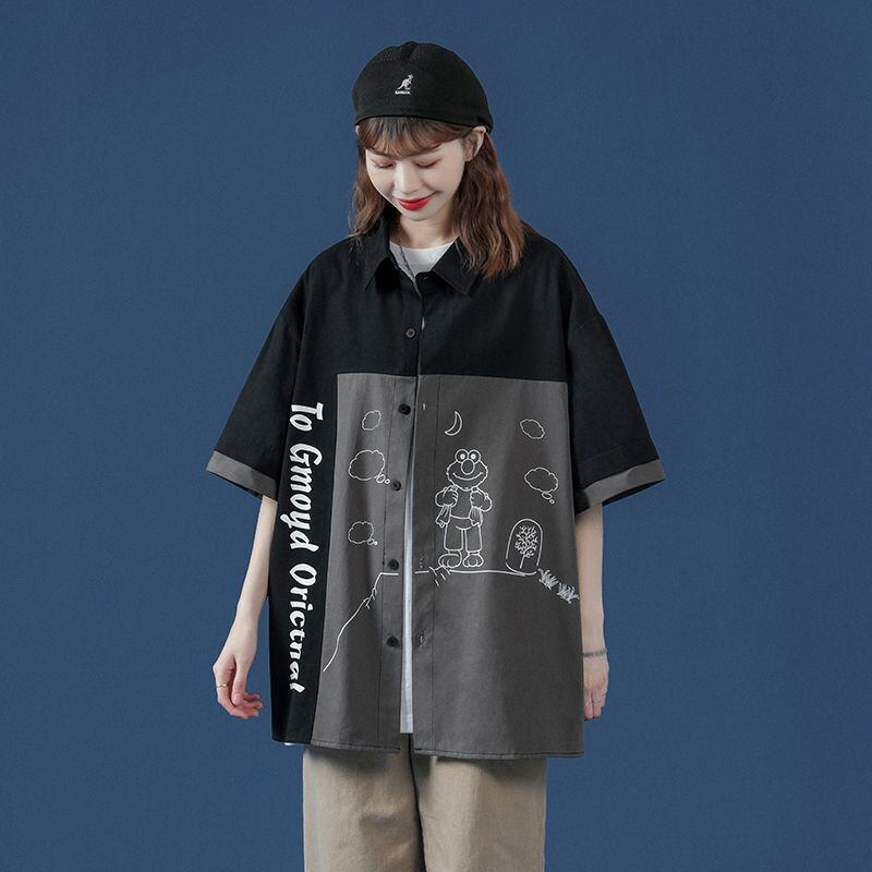 新商品 特別デザイン 大活躍 切り替え プリント 2色選択 半袖シャツ＜F-9045＞
