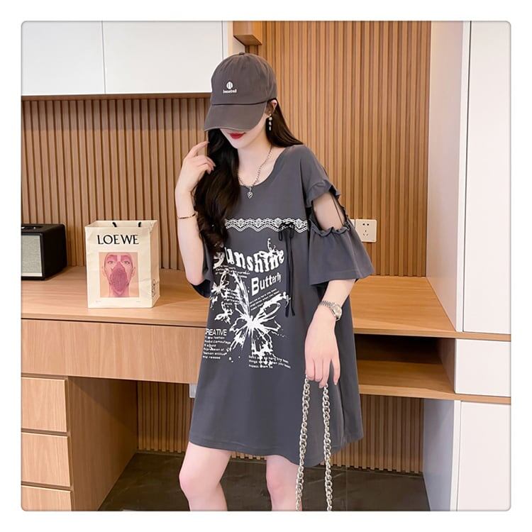 話題沸騰中 切り替え スウィートプリント 全2色 半袖Tシャツ ＜F-8652＞