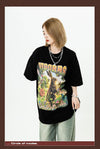 アメリカンレトロ絵画ウサギ半袖Tシャツカップル男女同スタイル<F-2910>