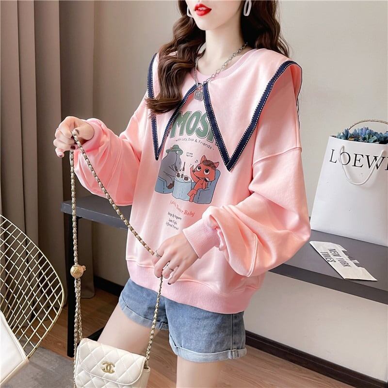絶対欲しい   セーラ服の襟 長袖Tシャツトップス<F-4036>