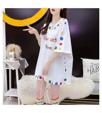 売り切れ必至 プリント ファッション 切り替え 全2色 半袖Tシャツ＜F-8623＞