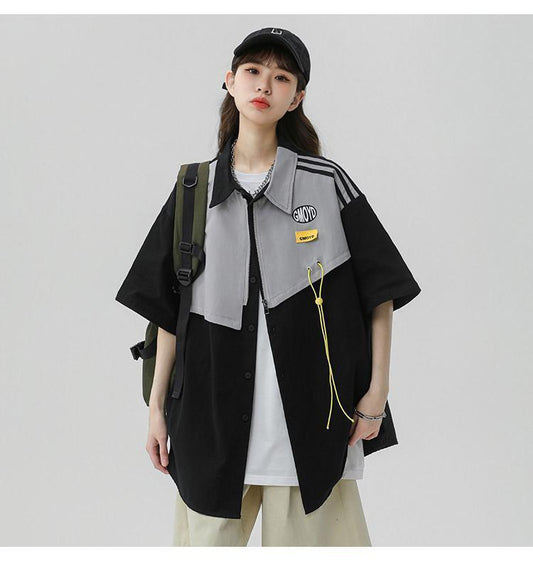 シンプルだけど一癖あるコーデ 切り替え レイヤード風 全2色 半袖TシャツF-9046