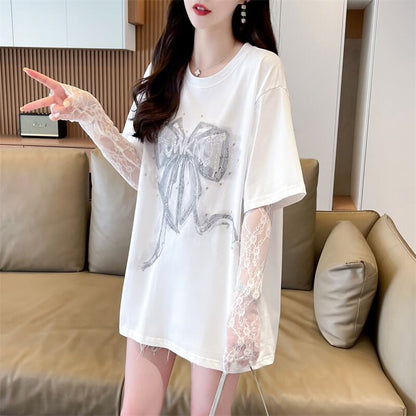 話題沸騰中 レイヤード風 美人度アップ ルーズ Tシャツ ＜F-8707＞