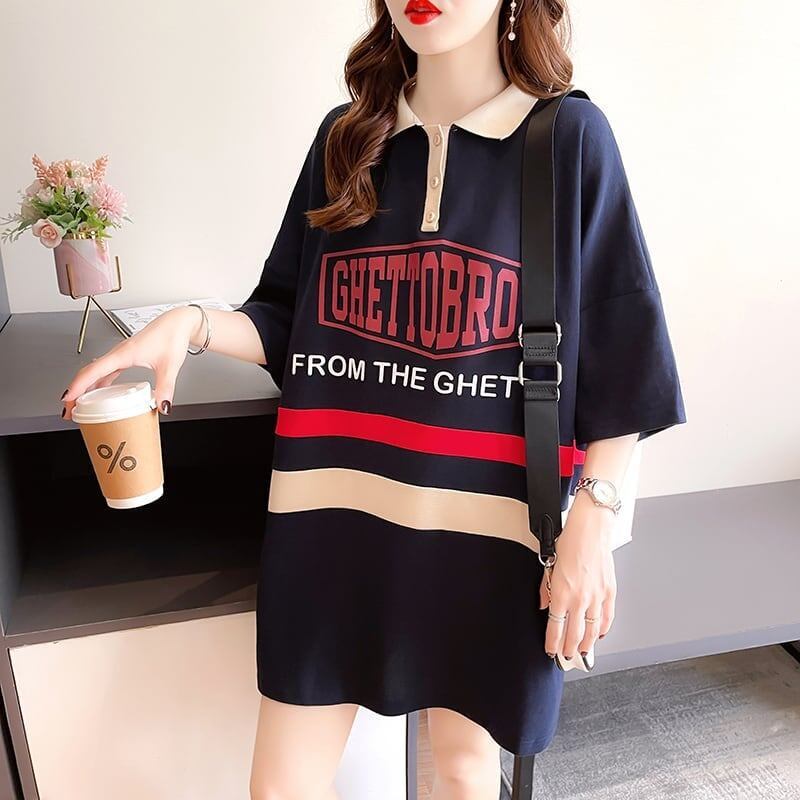 デザインセンス香港風味レトロ漫画ルーズポロシャツTシャツ<F-2927>