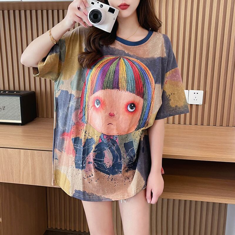 売り切れ必至 絞り染め ファッション プリント 半袖 Tシャツ＜F-8412＞