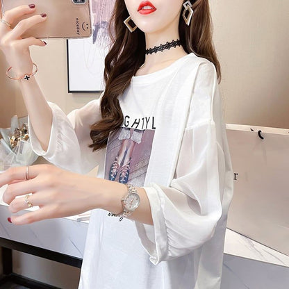 話題沸騰中 プリント 切り替え ストリート ゆったり 着?せ トップス Tシャツ ＜F-2075＞