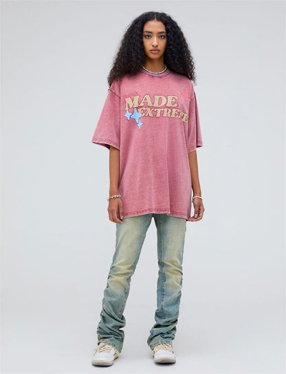 ストリートトレンドのレターファンプリント半袖Tシャツ<F-2906>