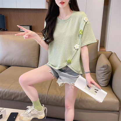 超人気 シンプル 好感度UP スウィート 3色選択 半袖Tシャツ＜F-8579＞
