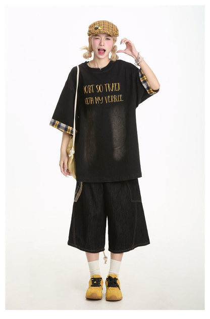デニム 売れ筋 おすすめ 絶対流行 早い者勝ち カジュアル男女兼用 2色選択 Tシャツ<F-11340>