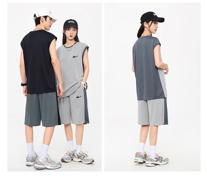 売り切れ必至 ファッション 超人気 男女兼用 ノースリーブＴシャツⅹパンツセット全5色<F-8754>
