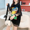 デザインセンス中空プリントTシャツルーズトップス<F-2877>