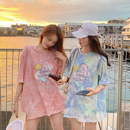 絶対欲しい キュート 話題沸騰中 絞り染め プリント 全2色 半袖TシャツF-8759