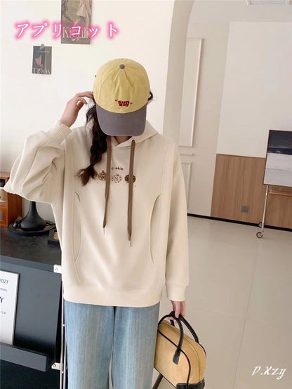 定番シンプルゆったりフード付きパーカ全3色トップス<F-4742>
