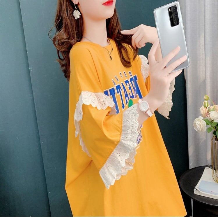 コットンレーストリム半袖Tシャツ<F-3028>