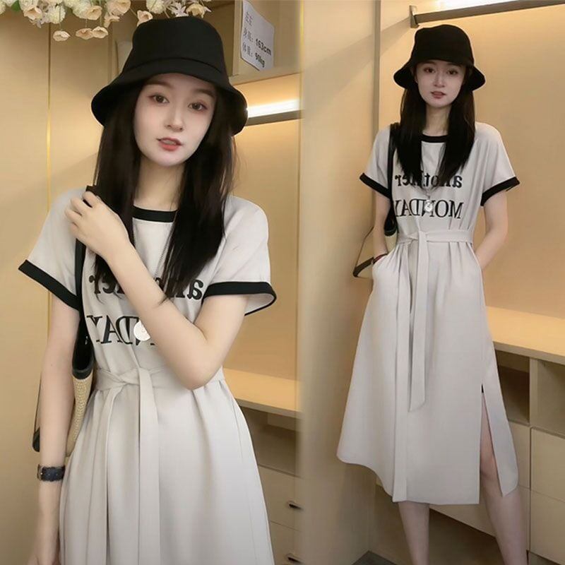 売り切れ必至 簡潔 上質 半袖Tシャツワンピース<F-8288>