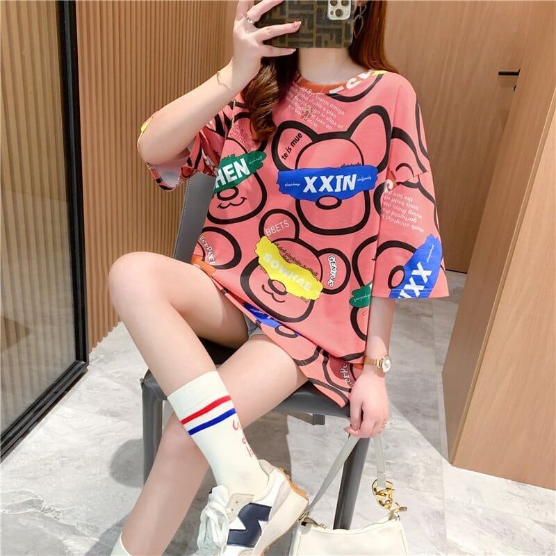 オシャレ度満点 プリント カジュアル Tシャツ カットソー＜F-3344＞