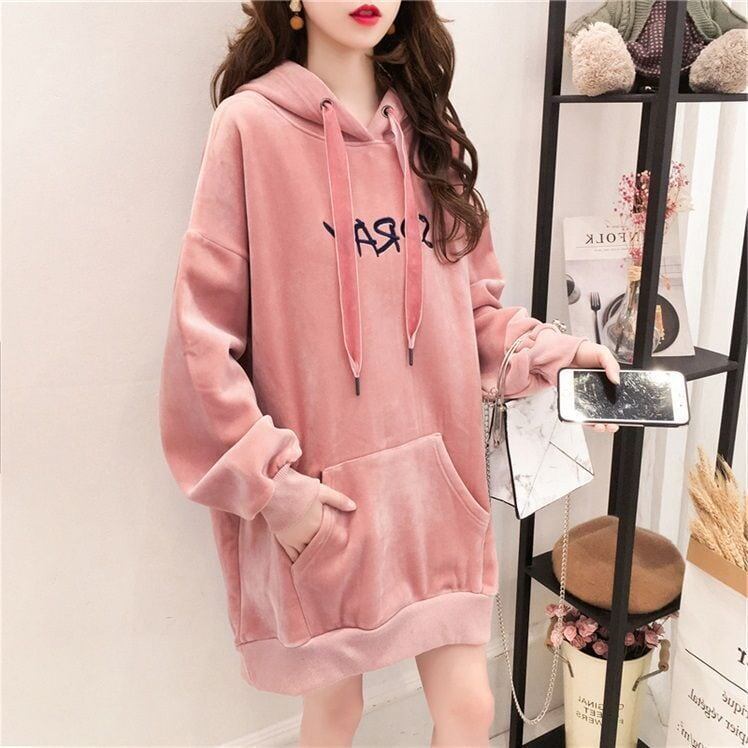 【裏起毛】英字ロゴ   ベルベット パーカー全2色<F-4697>