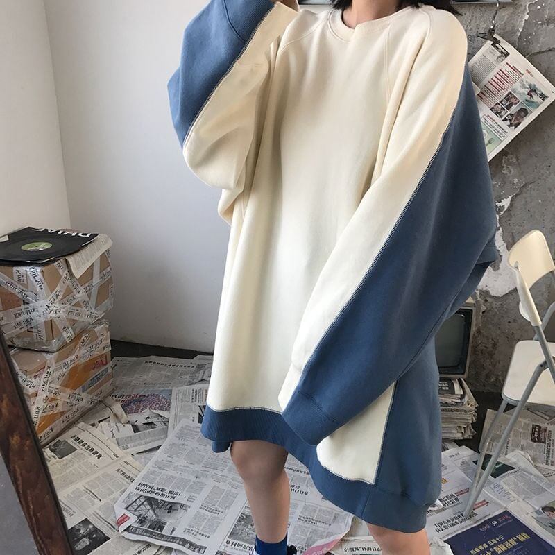 【裏起毛】カラーマッチングゆったり厚手スウェット全2色トップス<F-4621>