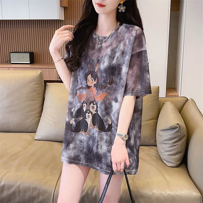 着回し力抜群 絞り染め アバンギャルド プリント 3色選択 半袖Tシャツ＜F-8575＞