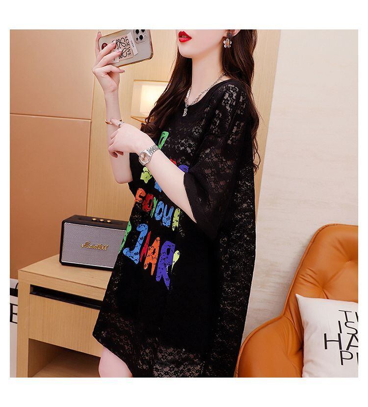 話題沸騰中 透かし彫り レース 2色選択 半袖Tシャツ＜F-8525＞