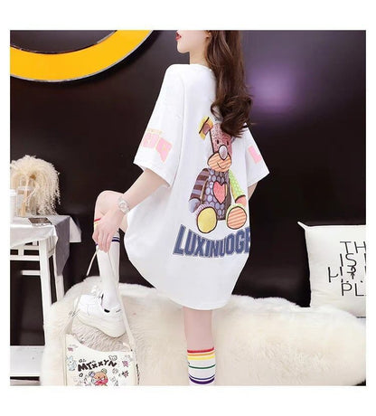 質感のいい   熊柄 オーバーサイズ Tシャツ ＜F-2878＞