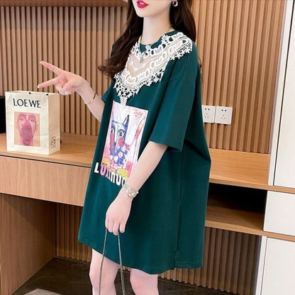 新商品 透かし彫り キュート レース 切り替え ゆったり 半袖Tシャツ＜F-8472＞
