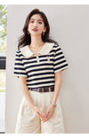 美人度アップ エレガント ファッション ストライプ柄 Tシャツ<F-8333>