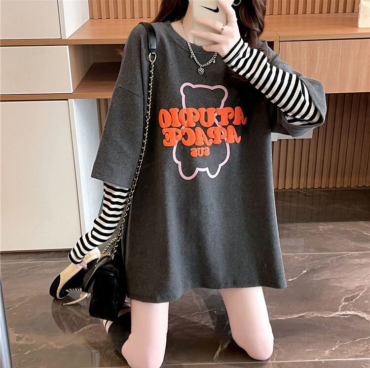 絶対流行 カジュアル アバンギャルド レイヤード風 プリント全3色 Tシャツ＜F-9587＞