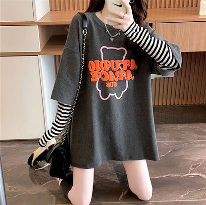 絶対流行 カジュアル アバンギャルド レイヤード風 プリント全3色 Tシャツ＜F-9587＞